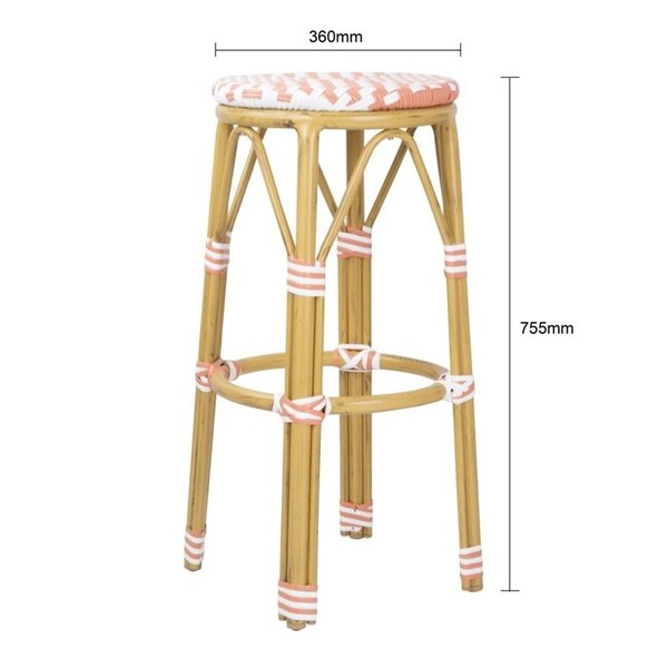 Barkrukken | Rotan/Aluminium | Koraal | Houtlook Frame | In-/Outdoor | Stapelbaar | 2 Stuks | Ø360x755(h)mm