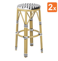 Bolero Barkrukken | Rotan/Aluminium | Zwart | Houtlook Frame | In-/Outdoor | Stapelbaar | 2 Stuks | Ø360x755(h)mm