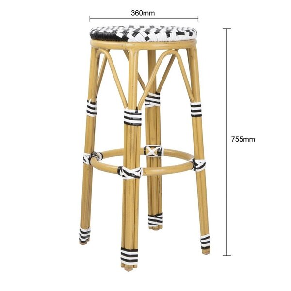 Barkrukken | Rotan/Aluminium | Zwart | Houtlook Frame | In-/Outdoor | Stapelbaar | 2 Stuks | Ø360x755(h)mm