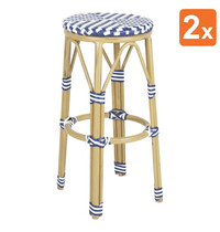 Bolero Barkrukken | Rotan/Aluminium | Blauw | Houtlook Frame | In-/Outdoor | Stapelbaar | 2 Stuks | Ø360x755(h)mm