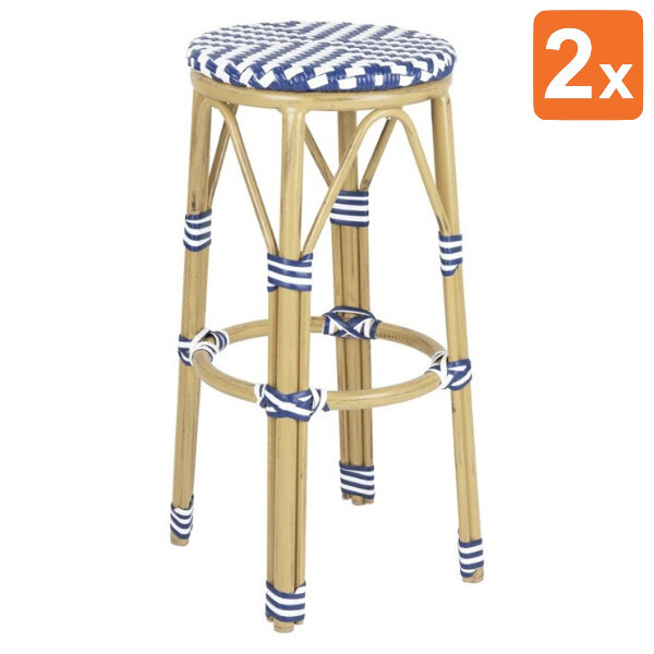 Barkrukken | Rotan/Aluminium | Blauw | Houtlook Frame | In-/Outdoor | Stapelbaar | 2 Stuks | Ø360x755(h)mm