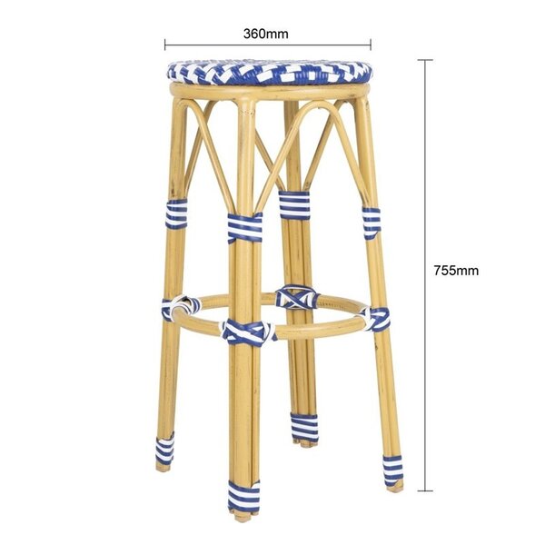 Barkrukken | Rotan/Aluminium | Blauw | Houtlook Frame | In-/Outdoor | Stapelbaar | 2 Stuks | Ø360x755(h)mm