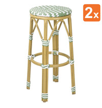 Bolero Barkrukken | Rotan/Aluminium | Lichtgroen | Houtlook Frame | In-/Outdoor | Stapelbaar | 2 Stuks | Ø360x755(h)mm