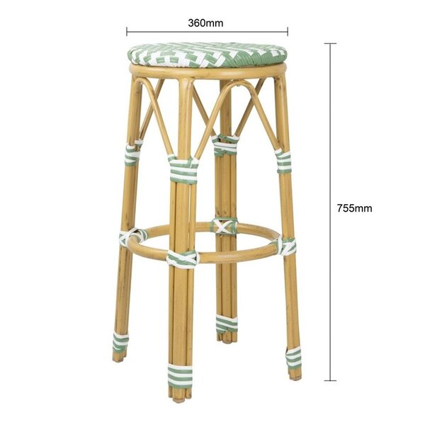 Barkrukken | Rotan/Aluminium | Lichtgroen | Houtlook Frame | In-/Outdoor | Stapelbaar | 2 Stuks | Ø360x755(h)mm