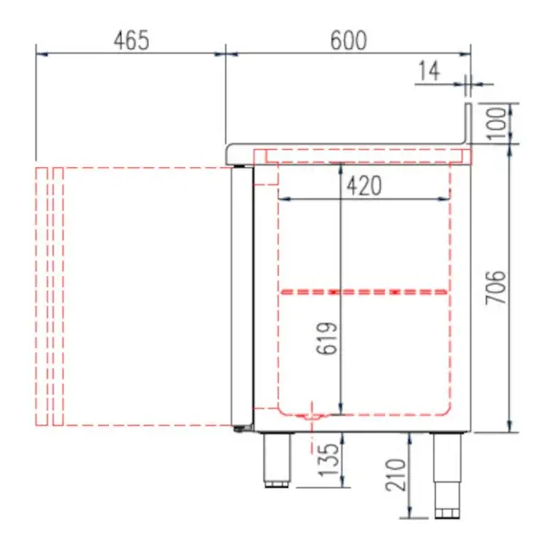 Koelwerkbank | 600 RANGE | 245L | 2 Deuren | -2°C/+8°C | Geforceerd | Temperatuuralarm | Achteropstand | Spoelbak | 1495x600x850/950(h)mm