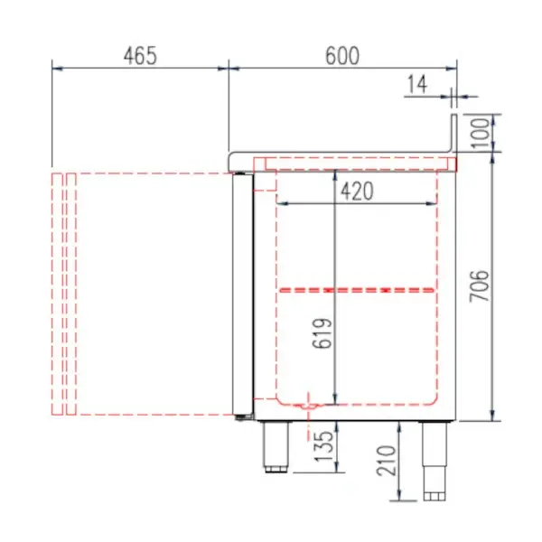 Koelwerkbank | 600 RANGE | 245L | 2 Glasdeuren | -2°C/+8°C | Geforceerd | Temperatuuralarm | Achteropstand | 1495x600x850/950(h)mm