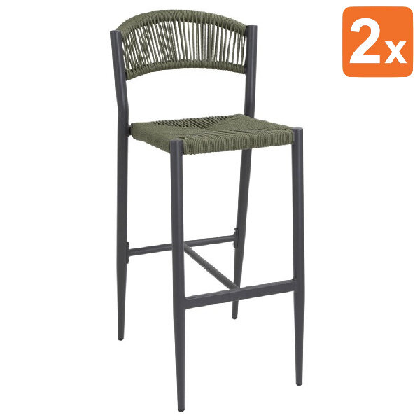 Barkrukken | EDEN | Rotan/Aluminium | Groen | Donkergrijs Frame | In-/Outdoor | 2 Stuks | 425x530x1040(h)mm