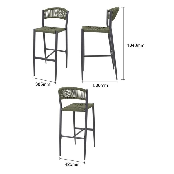 Barkrukken | EDEN | Rotan/Aluminium | Groen | Donkergrijs Frame | In-/Outdoor | 2 Stuks | 425x530x1040(h)mm