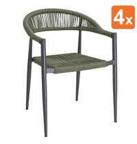 Bolero Stoelen | EDEN | Rotan/Aluminium | Groen | Donkergrijs Frame | In-/Outdoor | Stapelbaar | 4 Stuks | 595x572x768(h)mm