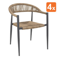 Bolero Stoelen | EDEN | Rotan/Aluminium | Naturel | Donkergrijs Frame | In-/Outdoor | Stapelbaar | 4 Stuks | 595x572x768(h)mm