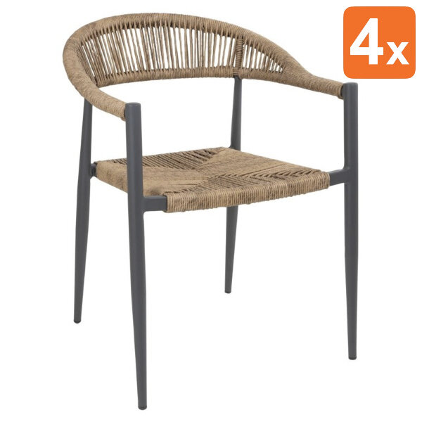 Stoelen | EDEN | Rotan/Aluminium | Naturel | Donkergrijs Frame | In-/Outdoor | Stapelbaar | 4 Stuks | 595x572x768(h)mm
