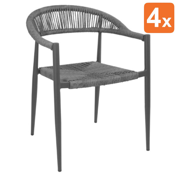 Stoelen | EDEN | Rotan/Aluminium | Antraciet | Donkergrijs Frame | In-/Outdoor | Stapelbaar | 4 Stuks | 595x572x768(h)mm