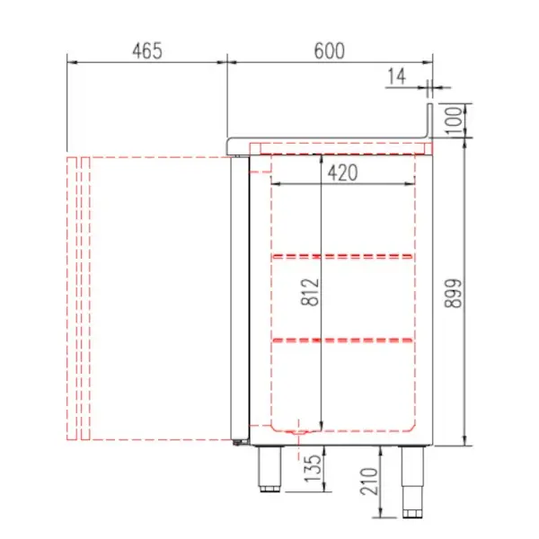 Koelwerkbank | 600 RANGE | 684L | 4 Deuren + 2 Laden | -2°C/+8°C | Geforceerd | Temperatuuralarm | Achteropstand | 2545x600x1040/1140(h)mm