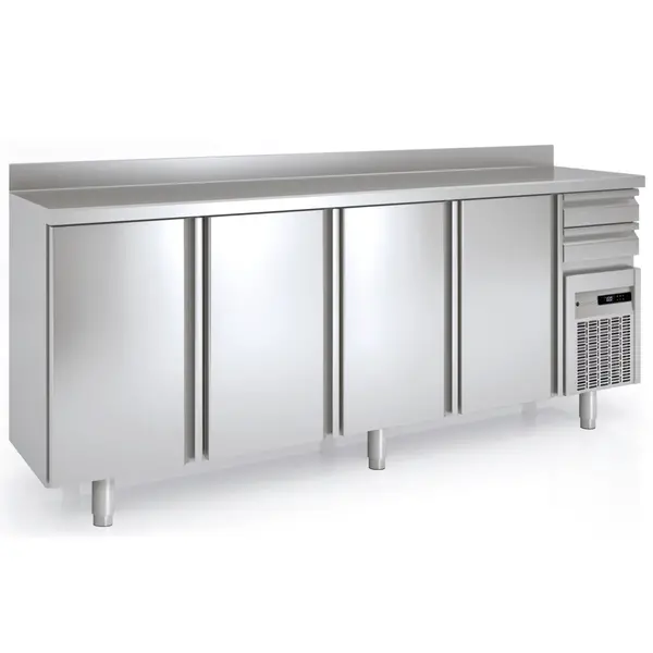 Koelwerkbank | 600 RANGE | 684L | 4 Deuren + 2 Laden | -2°C/+8°C | Statisch + Ventilator | Temperatuuralarm | Achteropstand | 2545x600x1040/1140(h)mm