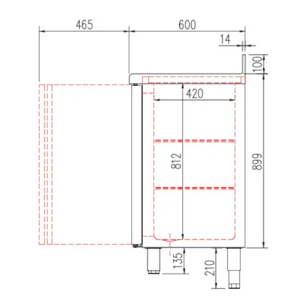 Koelwerkbank | 600 RANGE | 325L | 2 Glasdeuren + 2 Laden | -2°C/+8°C | Geforceerd | Temperatuuralarm | Achteropstand | 1495x600x1040/1140(h)mm