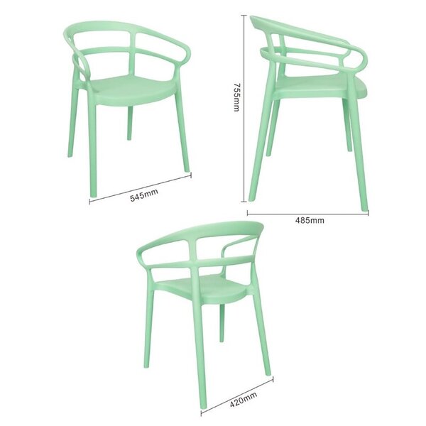 Stoelen | MATEO | Plastic | Mintgroen | In-/Outdoor | Stapelbaar | 2 Stuks | 545x485x755(h)mm