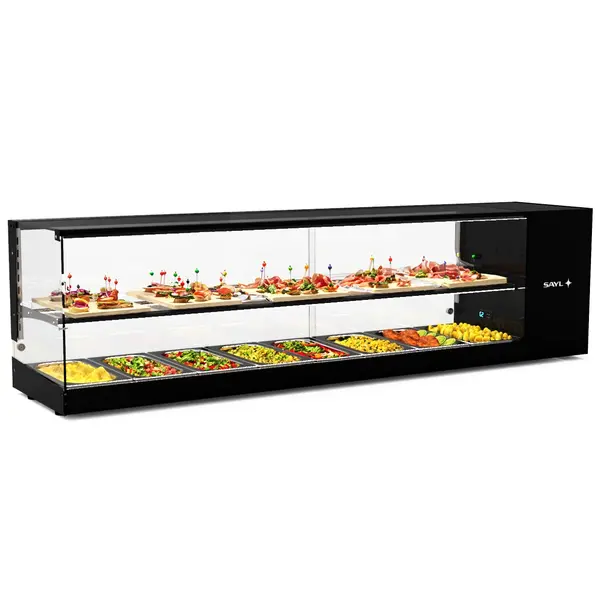 Tapasvitrine | LOGIC | Zwart | 8x 1/3 GN | +2°C/+6°C | Statisch | 2 Niveaus | 1680x380x460(h)mm