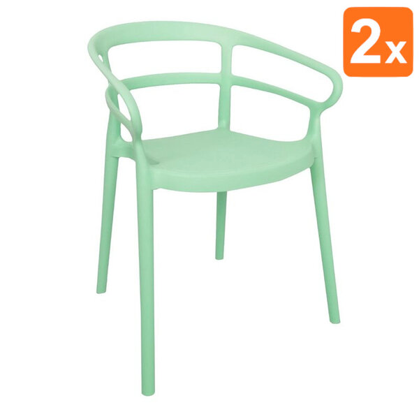 Stoelen | MATEO | Plastic | Mintgroen | In-/Outdoor | Stapelbaar | 2 Stuks | 545x485x755(h)mm