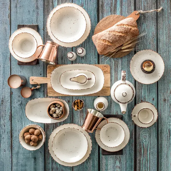 Borden | ENT SIDE | Porselein | Beige | 6 Stuks | Ø270mm