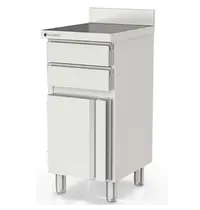 Coreco Werkbank | 600 RANGE | RVS | Draaideur + Laden | Achteropstand | 475x600x1040/1140(h)mm