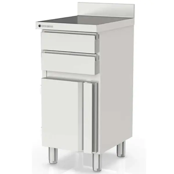 Werkbank | 600 RANGE | RVS | Draaideur + Laden | Achteropstand | 475x600x1040/1140(h)mm