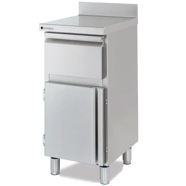 Koffiewerkbank | 600 RANGE | RVS | Draaideur + Afkloplade | Achteropstand | 475x600x1040/1140(h)mm