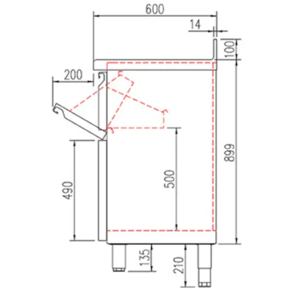 Koffiewerkbank | 600 RANGE | RVS | Draaideur + Afkloplade | Achteropstand | 475x600x1040/1140(h)mm