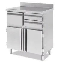 Coreco Koffiewerkbank | 600 RANGE | RVS | Draaideuren + Afkloplade + 2 Laden | Achteropstand | 915x600x1040/1140(h)mm