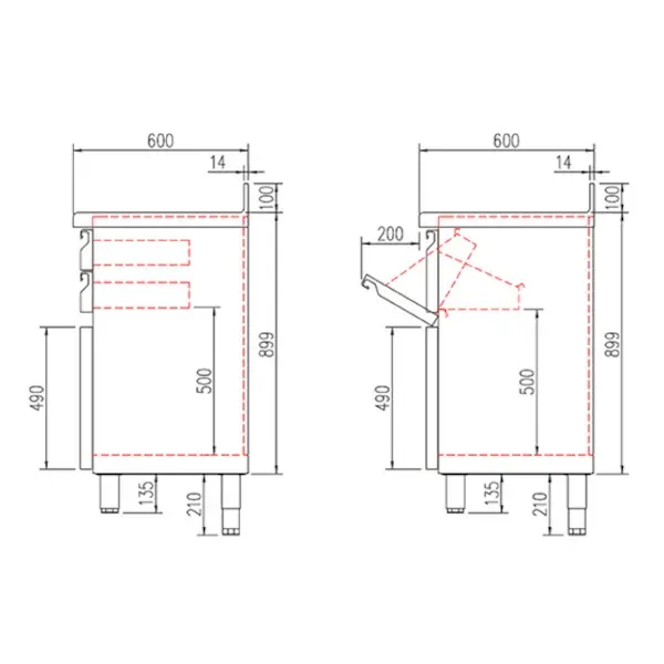 Koffiewerkbank | 600 RANGE | RVS | Draaideuren + Afkloplade + 2 Laden | Achteropstand | 915x600x1040/1140(h)mm