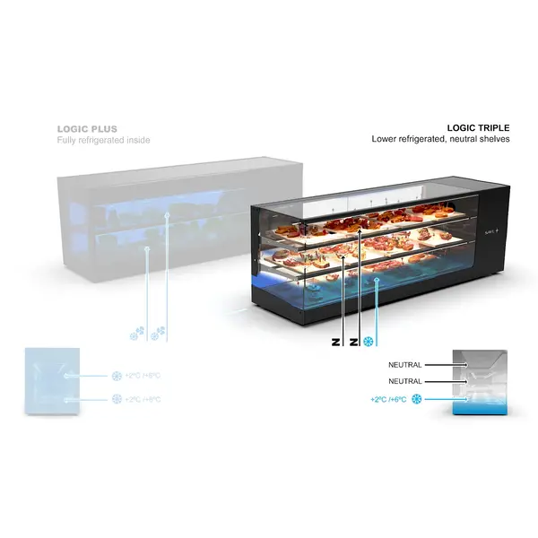 Tapasvitrine | LOGIC | Zwart | 4x 1/3 GN | +2°C/+6°C | Statisch | 3 Niveaus | 970x380x460(h)mm