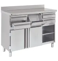 Coreco Koffiewerkbank | 600 RANGE | RVS | Draaideuren + Afkloplade + 4 Laden | Tussenschap | Achteropstand | 1375x600x1040/1140(h)mm