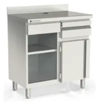 Coreco Koffiewerkbank | 600 RANGE | RVS | Draaideur + Afkloplade + Lade | Tussenschap | Achteropstand | 990x600x1040/1140(h)mm