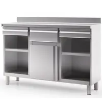 Coreco Koffiewerkbank | 600 RANGE | RVS | Draaideur + Afkloplade +2 Laden | 2 Tussenschappen | Achteropstand | 1495x600x1040/1140(h)mm