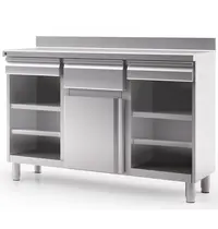Coreco Koffiewerkbank | 600 RANGE | RVS | Draaideur + Afkloplade +2 Laden | 2 Dubbele Tussenschappen | Achteropstand | 1495x600x1040/1140(h)mm 