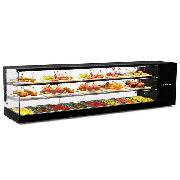 Tapasvitrine | LOGIC | Zwart | 8x 1/3 GN | +2°C/+6°C | Statisch | 3 Niveaus | 1680x380x460(h)mm