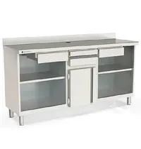 Coreco Koffiewerkbank | 600 RANGE | RVS | Draaideur + Afkloplade +2 Laden | 2 Tussenschappen | Achteropstand | 2020x600x1040/1140(h)mm