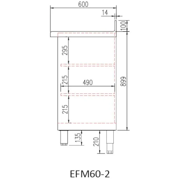 Werkbank | 600 RANGE | RVS | Open Vak | Diepte 600 | Hoogte 1040/1140 | Breedte 990-2020 | Achteropstand