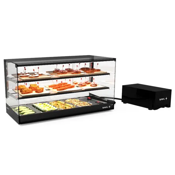 Tapasvitrine | LOGIC | Zwart | 4x 1/3 GN | +2°C/+6°C | Statisch | 3 Niveaus | Losse Koelunit (Inbouw) | 840x395x465(h)mm