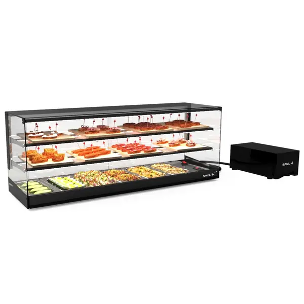 Tapasvitrine | LOGIC | Zwart | 6x 1/3 GN | +2°C/+6°C | Statisch | 3 Niveaus | Losse Koelunit (Inbouw) | 1190x395x465(h)mm