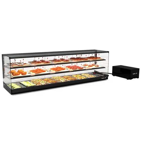 Tapasvitrine | LOGIC | Zwart | 8x 1/3 GN | +2°C/+6°C | Statisch | 3 Niveaus | Losse Koelunit (Inbouw) | 1540x395x460(h)mm