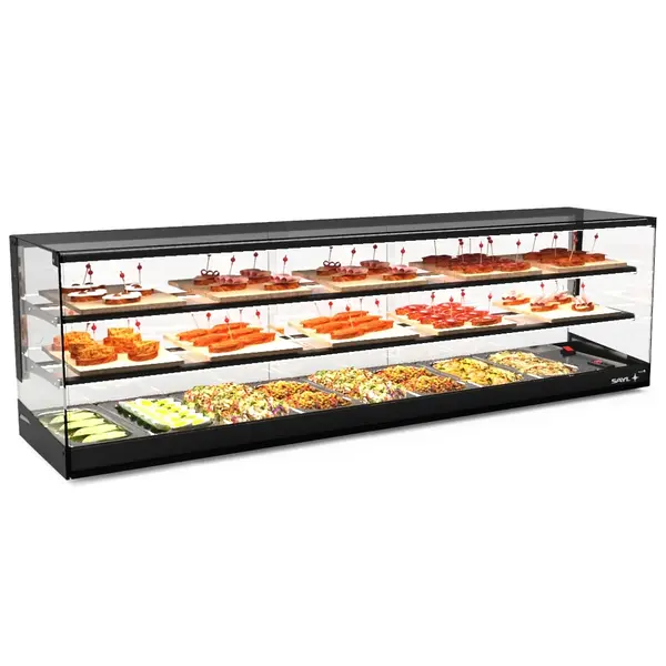 Tapasvitrine | LOGIC | Zwart | 8x 1/3 GN | +2°C/+6°C | Statisch | 3 Niveaus | Externe Koeling (Excl.) | 1540x395x465(h)mm