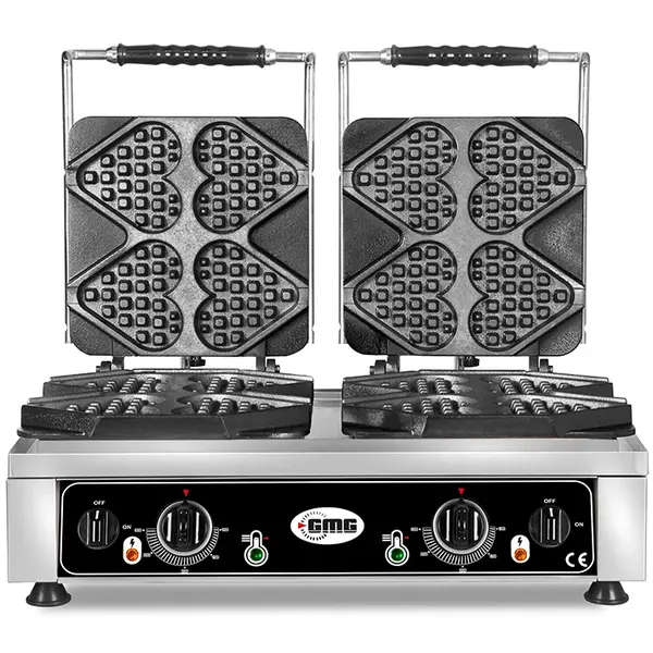 Wafelijzer | TIAMO | Dubbel | Hartvormige Wafels (132x125x24mm) | 50°C/300°C | 4.4kW (2x 230V) | 700x440x320(h)mm