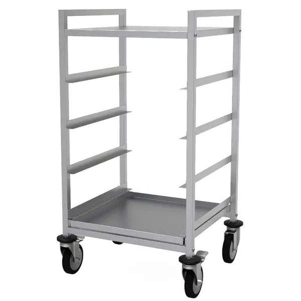 Vaatwaskorvenwagen | RVS | 4 Niveaus (500x500) + Bovenblad | Wielen (Geremd) | 555x500x1060(h)mm