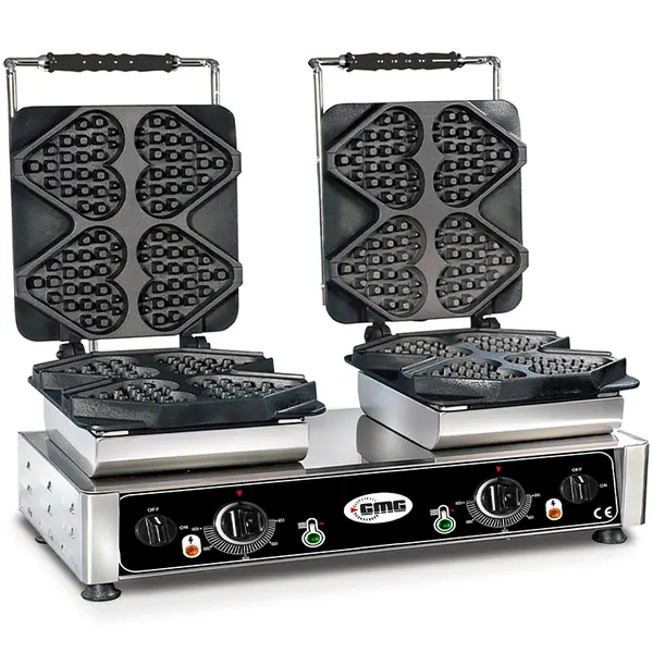Wafelijzer | TIAMO | Dubbel | Hartvormige Wafels (132x125x24mm) | 50°C/300°C | 4.4kW (2x 230V) | Verwisselbare Wafelvorm | 700x440x320(h)mm
