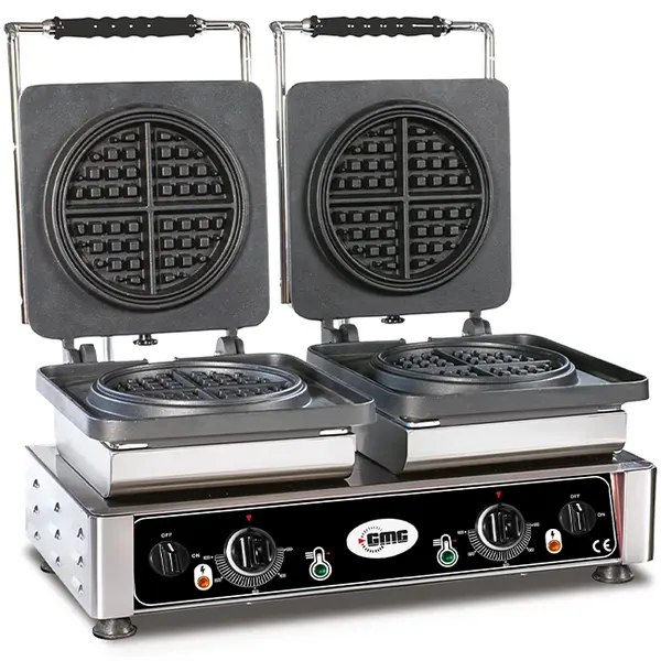 Wafelijzer | AMERICAN | Dubbel | Ronde Wafels (Ø160mm) | 50°C/300°C | 4.4kW (2x 230V) | Verwisselbare Wafelvorm | 600x440x320(h)mm