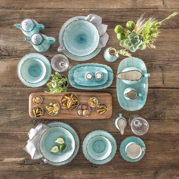 Diepe Borden | ENT BLAUW | Porselein | Pastelblauw | 12 Stuks | Ø200x40(h)mm