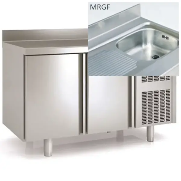 Koelwerkbank | 700 RANGE | 255L | 2 Deuren (1/1 GN) | -2°C/+8°C | Statisch + Ventilator | Temperatuuralarm | Achteropstand | Spoelbak | 1345x700x850/950(h)mm