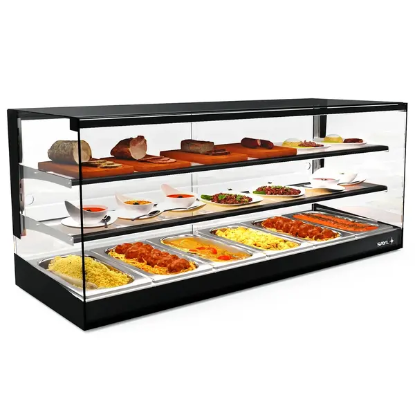 Verwarmde Tapasvitrine | LOGIC | Zwart | 6x 1/3 GN | ≤80°C | Bain-Marie | 3 Niveaus | 1.04kW (230V) | 1190x395x460(h)mm