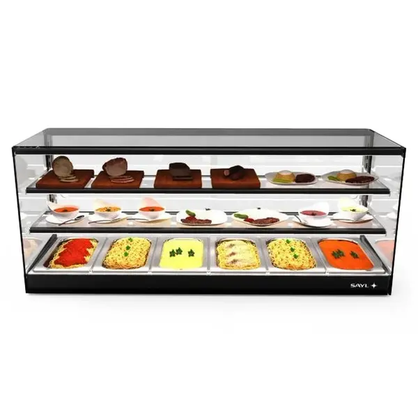Verwarmde Tapasvitrine | LOGIC | Zwart | 6x 1/3 GN | ≤80°C | Bain-Marie | 3 Niveaus | 1.04kW (230V) | 1190x395x460(h)mm