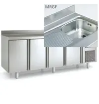 Coreco Koelwerkbank | 700 RANGE | 543L | 4 Deuren (1/1 GN) | -2°C/+8°C | Statisch + Ventilator | Temperatuuralarm | Achteropstand | Spoelbak | 2245x700x850/950(h)mm